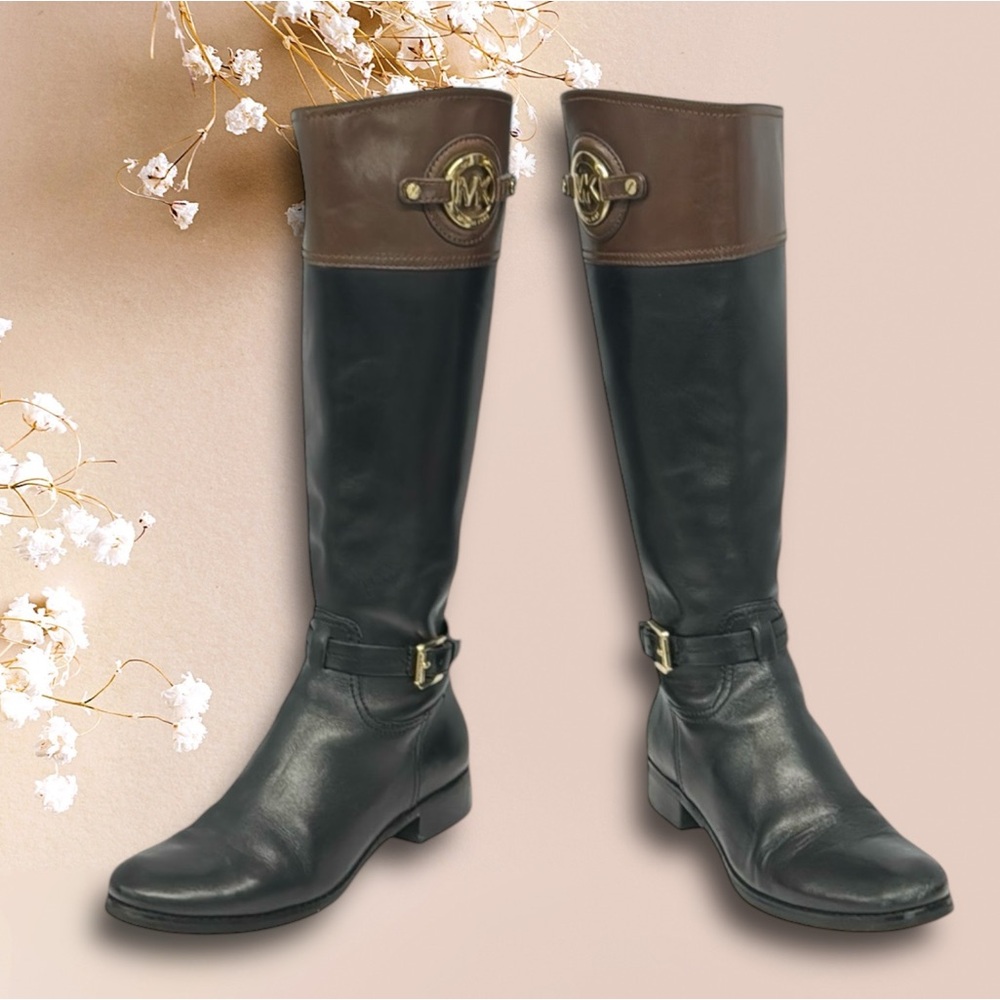 Michael Kors Stockard Tall Zip Up Black Riding Black Brown Women’s Boots Size 7M